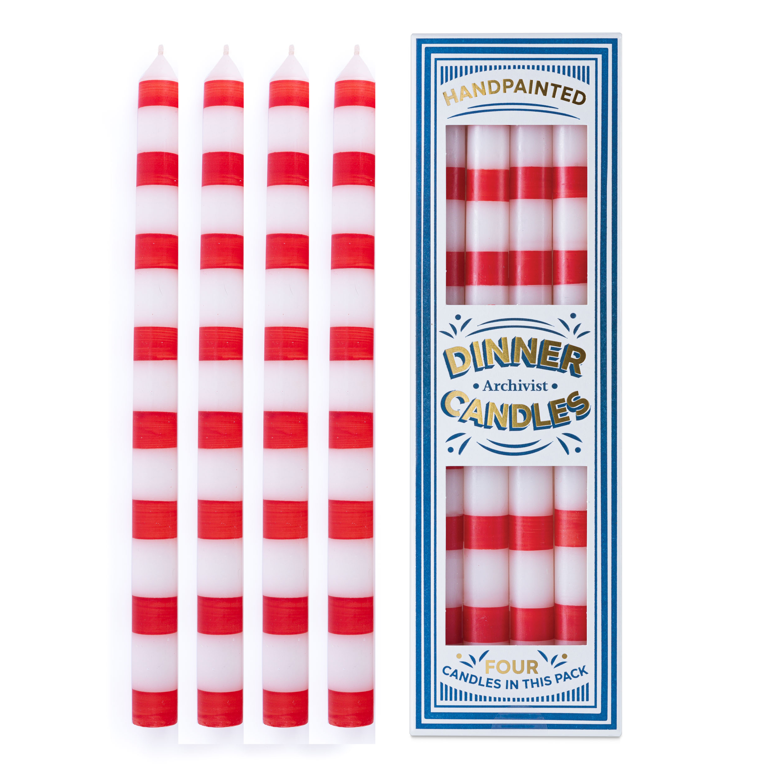 Red Stripe Dinner Candles Box of 4 - All Candles - Archivist - from Archivist Gallery 