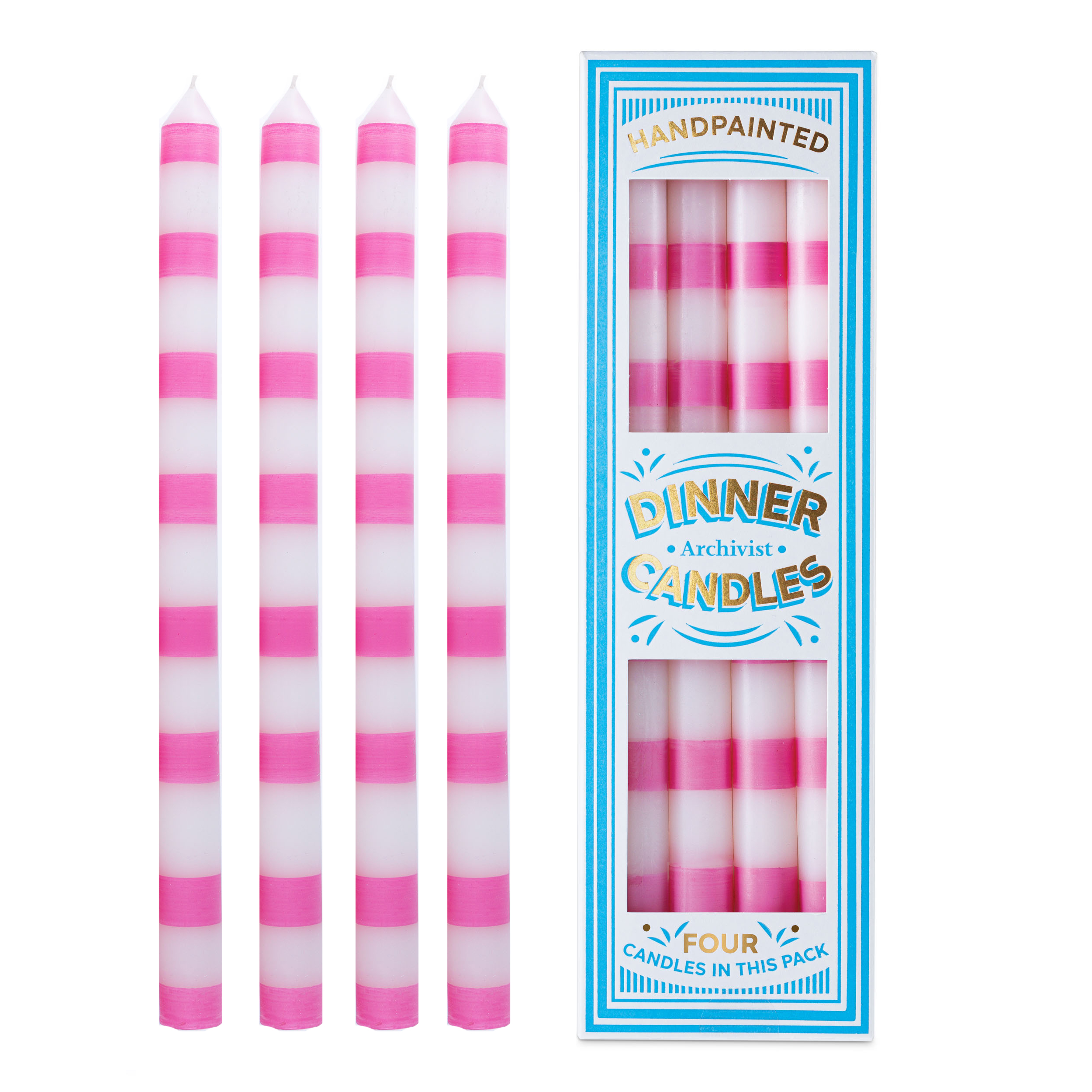 Pink Stripe Dinner Candles Box of 4 - All Candles - Archivist - from Archivist Gallery 