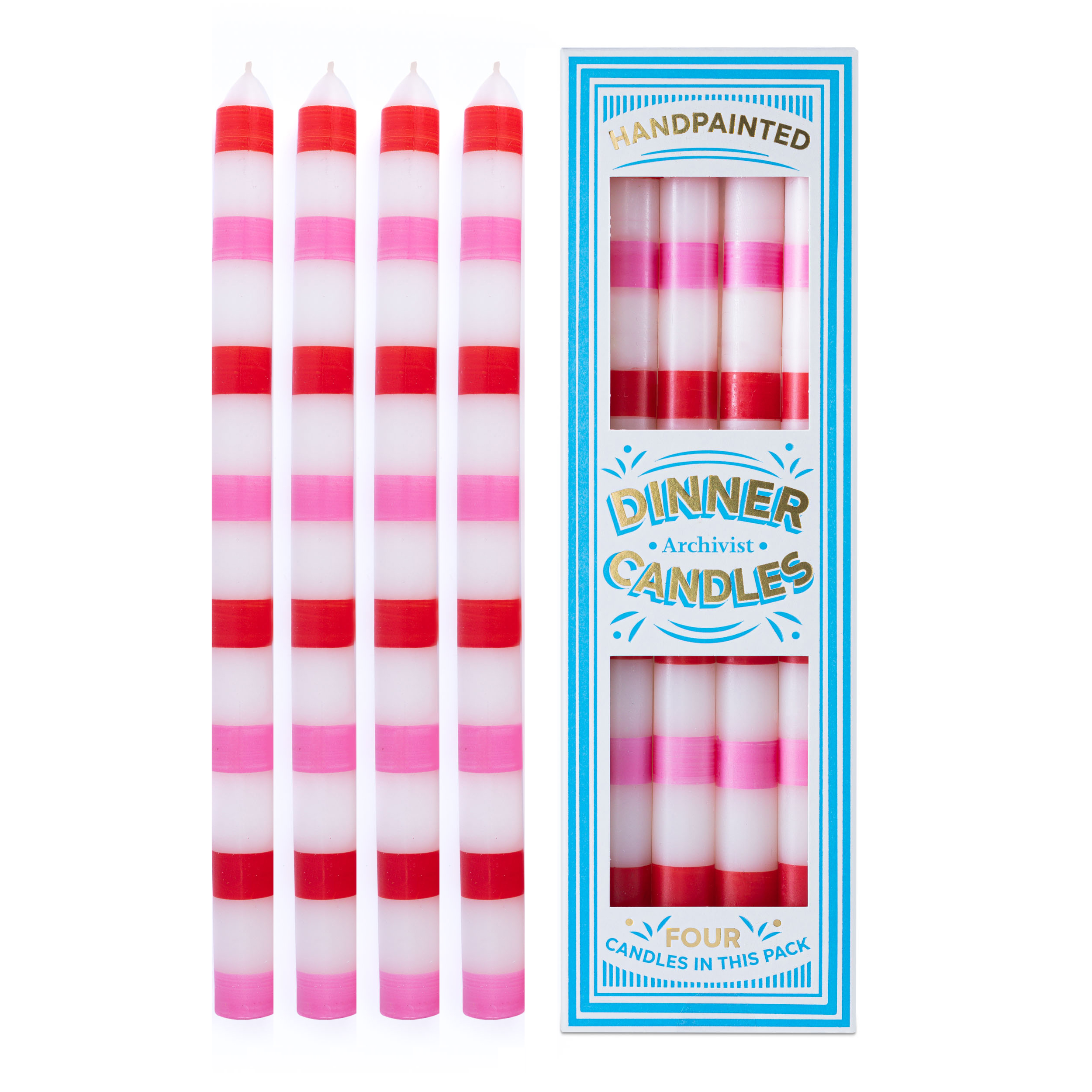 Red and Pink Stripe Dinner Candles Box of 4 - All Candles - Archivist - from Archivist Gallery view