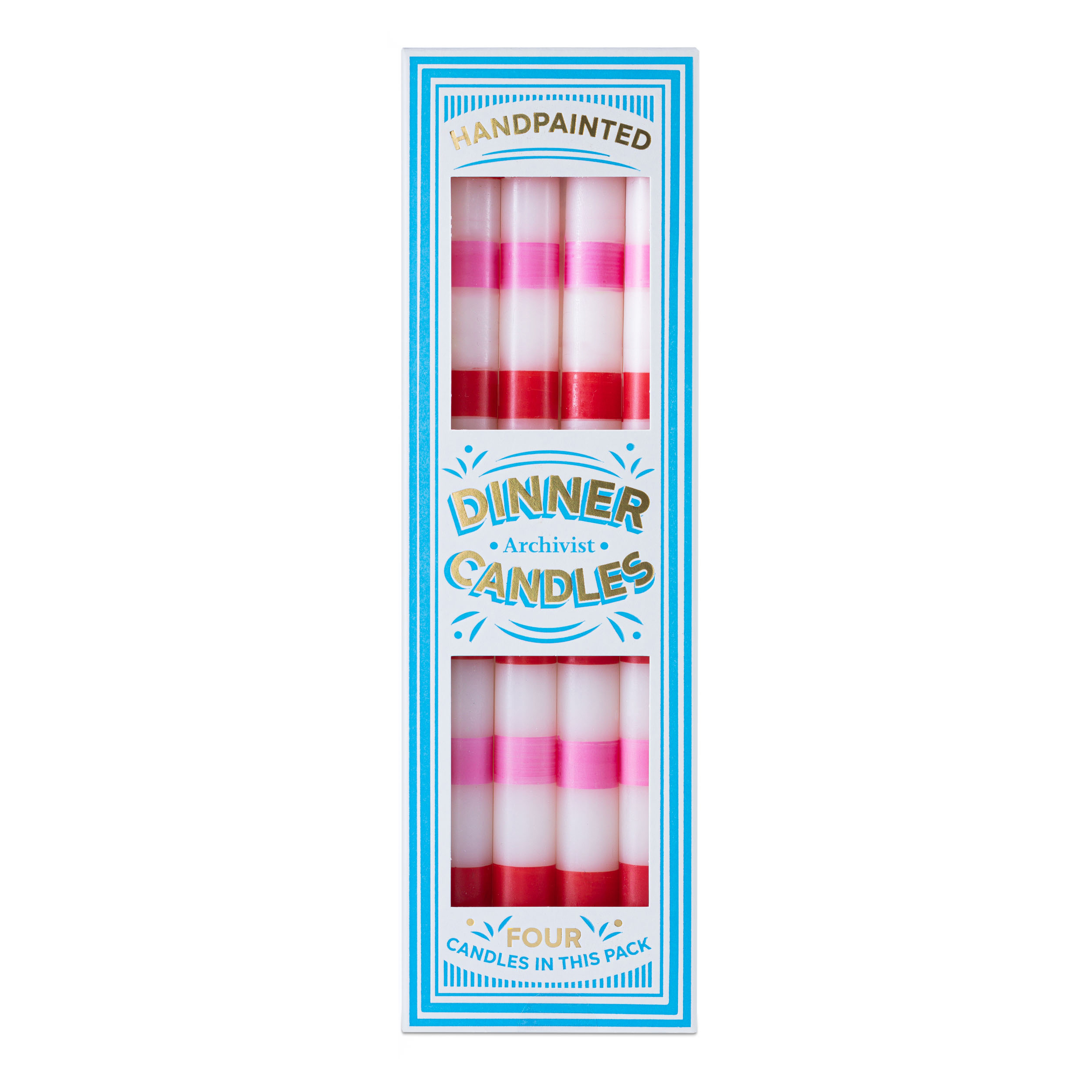 Red and Pink Stripe Dinner Candles Box of 4 - All Candles - Archivist - from Archivist Gallery view