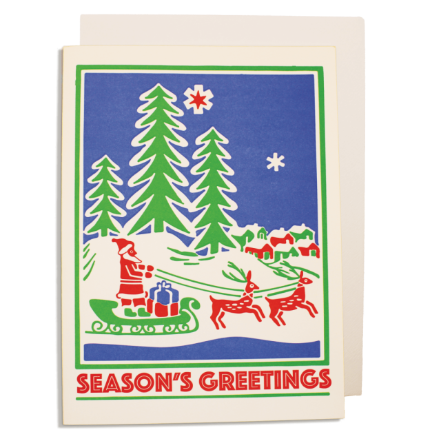 Santa with Sleigh, Christmas - Letterpress Cards - from Archivist Gallery